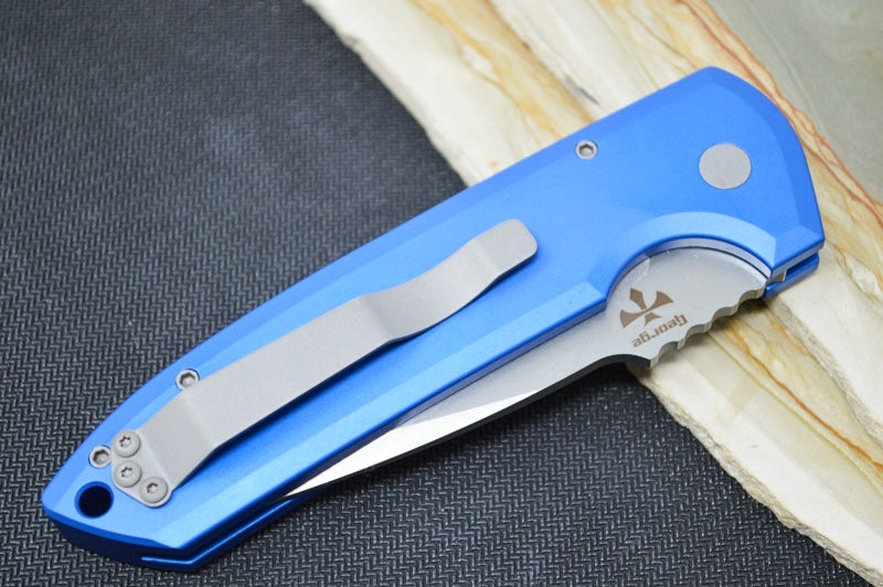 Pro Tech Rockeye Auto - Blue Aluminum Handle / Stonewash Finish / CPM-Magnacut Steel LG3101-BLUE - Northwest Knives