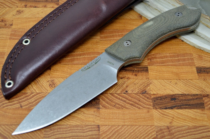 Bradford Knives Guardian 4 - 3D OD Green Micarta Handle / Stonewash M390 Blade / Sabre Grind 4S-102-M390 - Northwest Knives