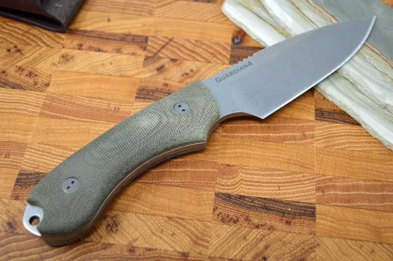 Bradford Knives Guardian 4 - 3D OD Green Micarta Handle / Stonewash M390 Blade / Sabre Grind 4S-102-M390