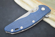 Rick Hinderer Knives XM-18 - Tri Way Pivot- 3.5" Slicer Blade / Working Finish / Blue & Black G-10 Handle - Northwest Knives