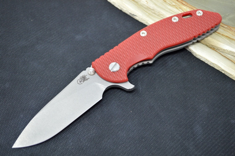 Rick Hinderer Knives XM-18 - Tri Way Pivot- 3.5" Slicer Blade / Working Finish / Red G-10 Handle - Northwest Knives