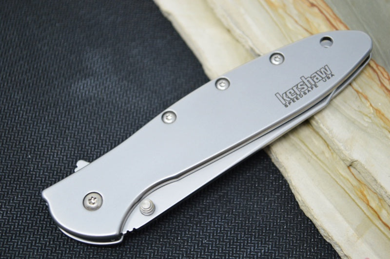 Kershaw 1660R Leek Flipper - Satin Reverse Tanto Blade / Stainless Steel Handle - Northwest Knives