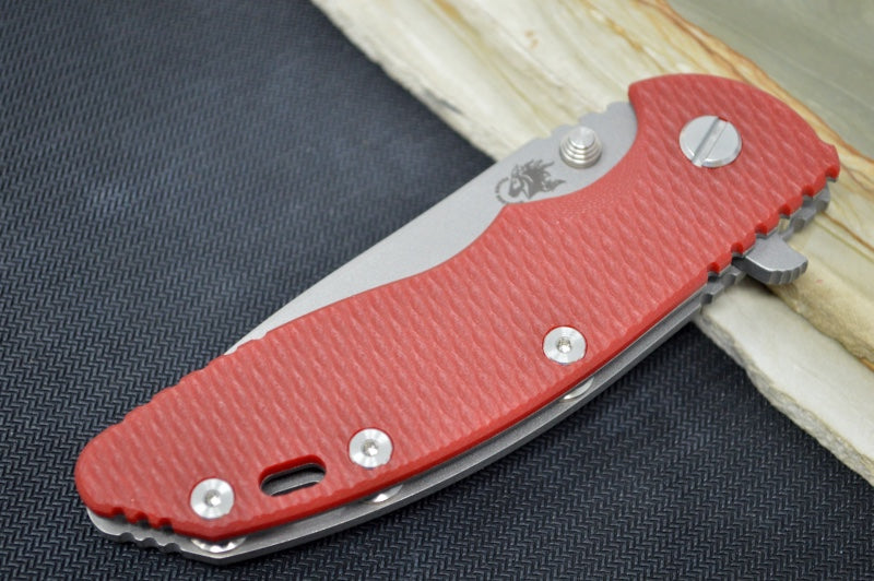 Rick Hinderer Knives XM-18 - Tri Way Pivot- 3.5" Slicer Blade / Working Finish / Red G-10 Handle