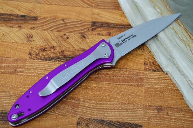 Kershaw 1660PUR Leek Flipper - Stonewash 14C28N Blade / Purple Aluminum Handle
