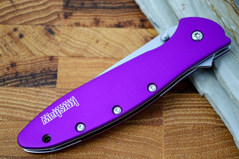 Kershaw 1660PUR Leek Flipper - Stonewash 14C28N Blade / Purple Aluminum Handle