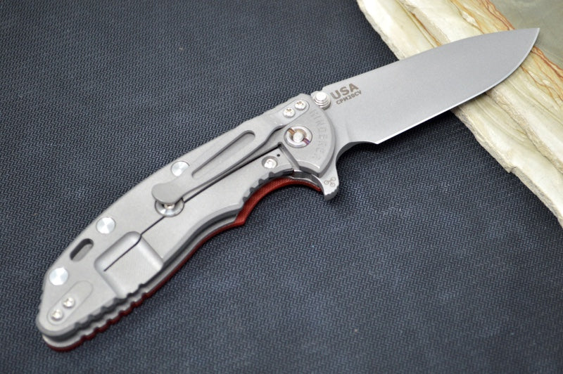 Rick Hinderer Knives XM-18 - Tri Way Pivot- 3.5" Slicer Blade / Working Finish / Red G-10 Handle