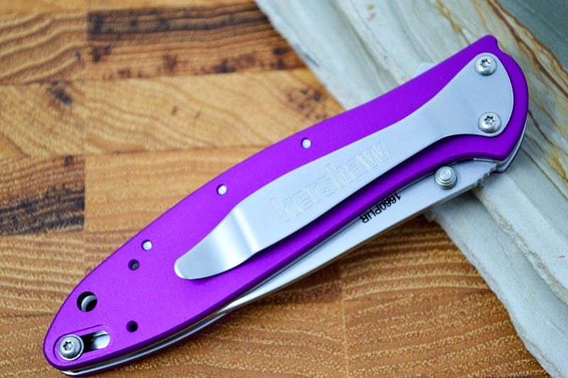 Kershaw 1660PUR Leek Flipper - Stonewash 14C28N Blade / Purple Aluminum Handle - Northwest Knives