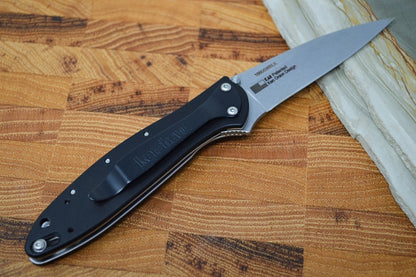 Kershaw 1660SWBLK Leek Flipper - Stonewash 14C28N Blade / Black Aluminum Handle