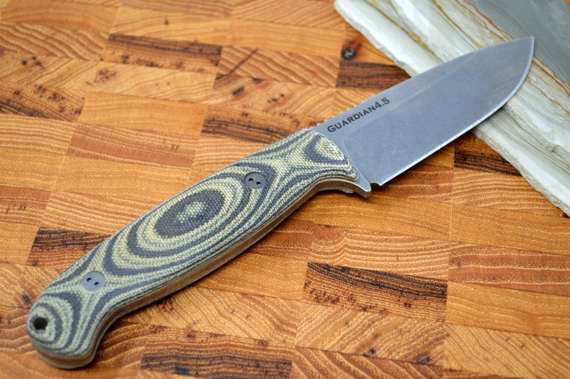 Bradford Knives Guardian 4.5 - 3D Camo Micarta Handle / Stonewash CPM-3V Blade / Sabre Grind 4.5S-109-3V