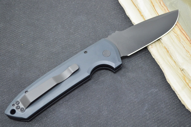 Pro Tech Rockeye OPERATOR Auto - Black Aluminum Handle / Tritium Push Button / Black CPM-S35VN Blade LG303-OPERATOR - Northwest Knives