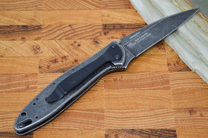 Kershaw 1660BLKW Leek Flipper - Blackwash 14C28N Blade / Blackwash Stainless Steel Handle
