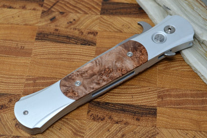 Pro Tech "The Large Don" Auto - Silver Aluminum Handle Maple Burl Inlays - Satin 154CM Blade