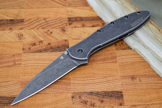 Kershaw 1660CBLKW Leek Flipper - Blackwash D2 & 14C28N Blade / Blackwash Stainless Steel Handle