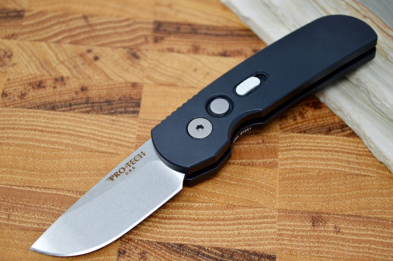 Pro Tech Calmigo Auto - Black Aluminum Handle - Stonewash Plain Edge Blade 2201-SW - Northwest Knives