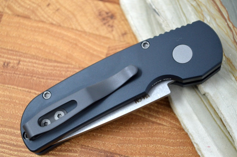 Pro Tech Calmigo Auto - Black Aluminum Handle - Stonewash Plain Edge Blade 2201-SW