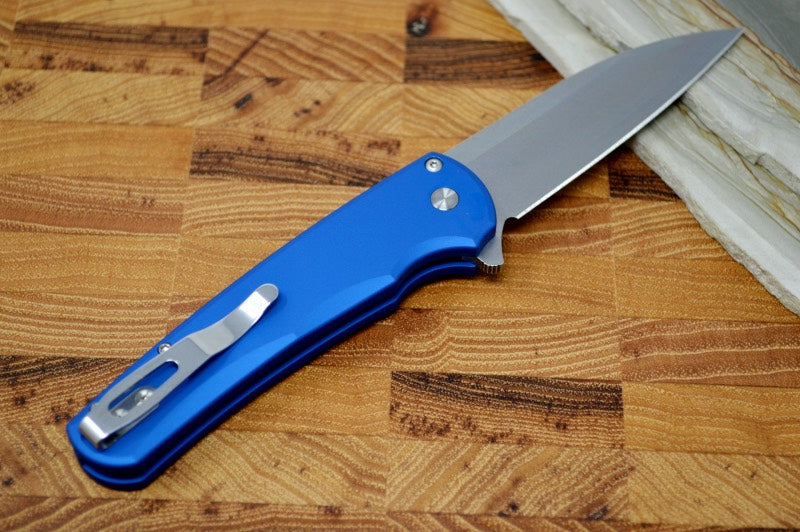 Pro Tech Malibu - Stonewash 20CV blade / Blue Aluminum Handle 5101-BLUE