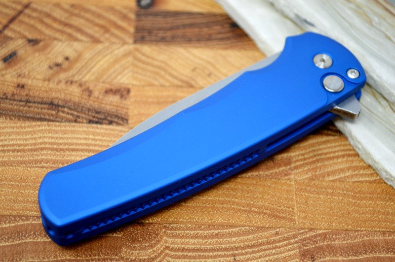 Pro Tech Malibu - Stonewash 20CV blade / Blue Aluminum Handle 5101-BLUE