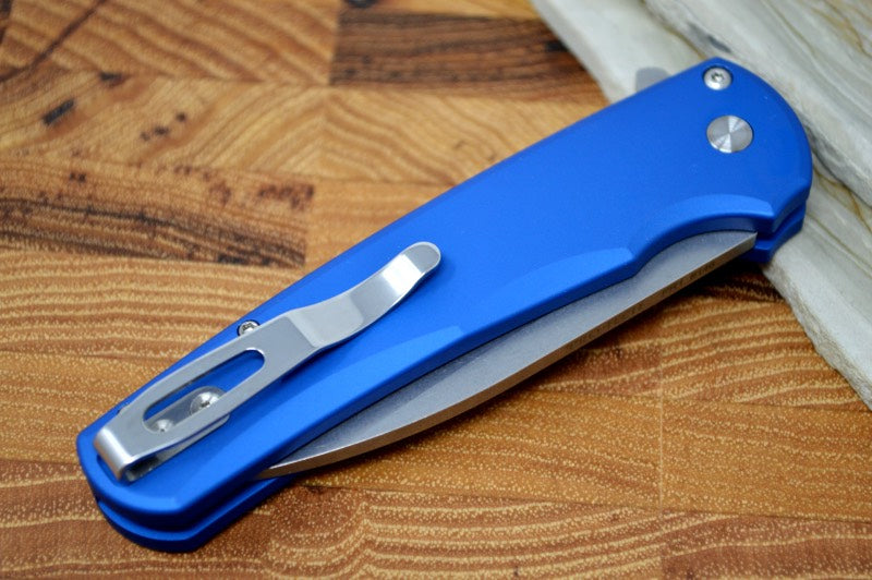 Pro Tech Malibu - Stonewash 20CV blade / Blue Aluminum Handle 5101-BLUE