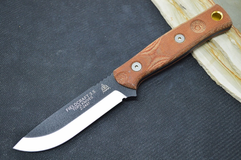 Tops Mini Fieldcraft - 1095 Steel / Tan Micarta Handle / Kydex Sheath MBROS-01