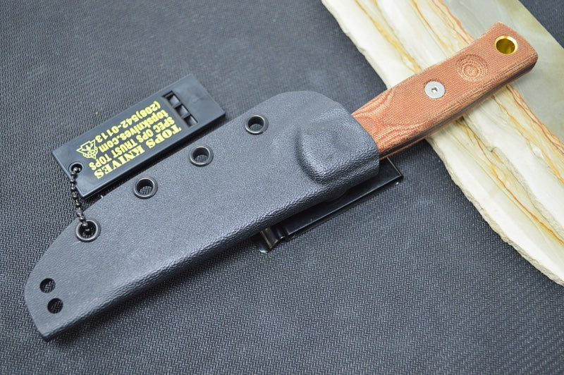 Tops Mini Fieldcraft - 1095 Steel / Tan Micarta Handle / Kydex Sheath MBROS-01 - Northwest Knives