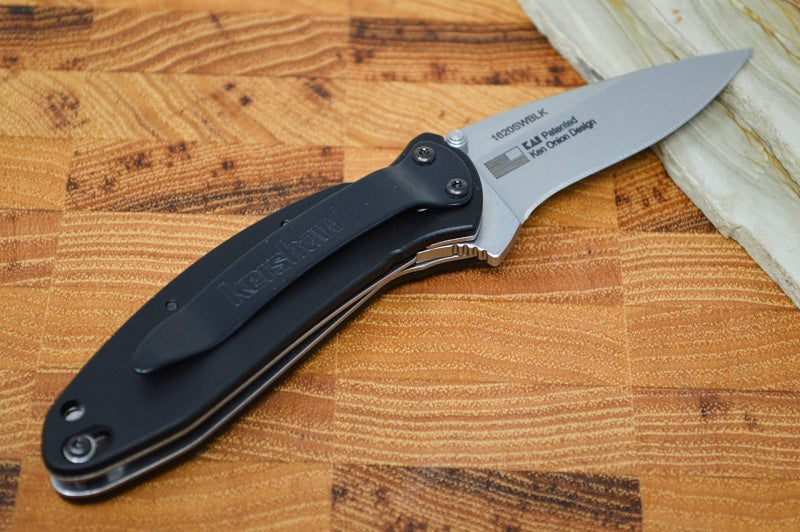Kershaw 1620SWBLK Scallion Flipper - Stonewash 420HC Blade / Black Aluminum Handle