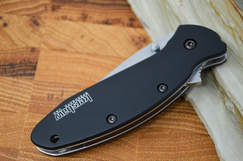 Kershaw 1620SWBLK Scallion Flipper - Stonewash 420HC Blade / Black Aluminum Handle