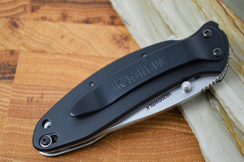 Kershaw 1620SWBLK Scallion Flipper - Stonewash 420HC Blade / Black Aluminum Handle