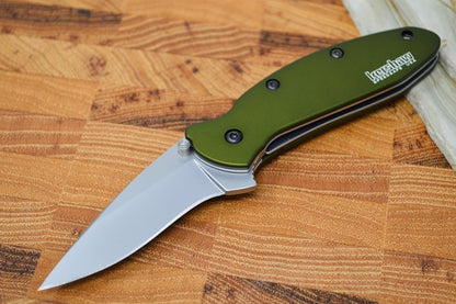 Kershaw 1620OL Scallion Flipper - Satin 420HC Blade / Olive Green Aluminum Handle