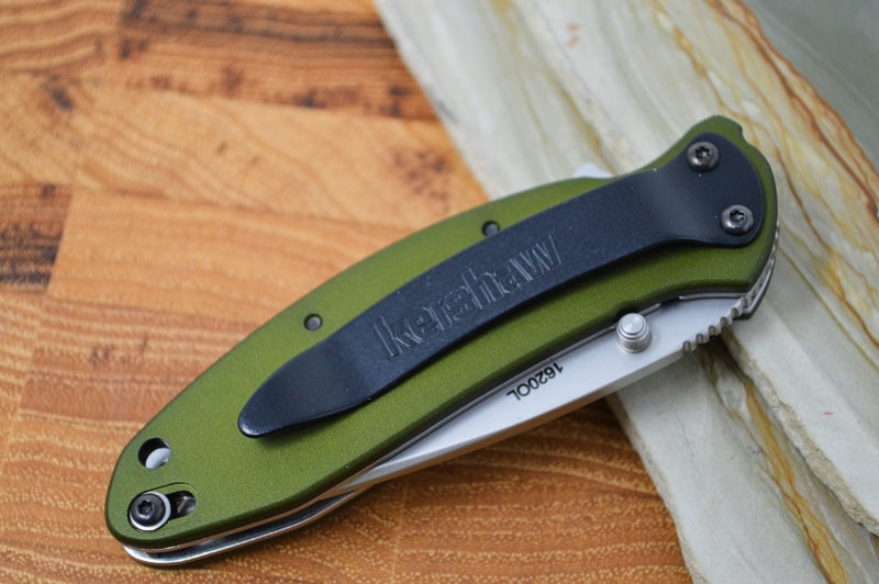 Kershaw 1620OL Scallion Flipper - Satin 420HC Blade / Olive Green Aluminum Handle