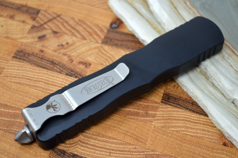 Microtech Dirac Delta OTF - Black Finish / Full Serrated Dagger Blade / Black Aluminum Handle 227-12