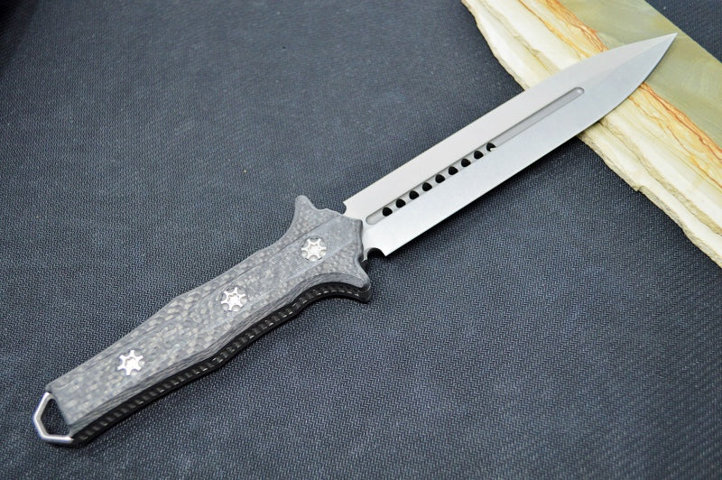 Heretic Knives Nephilim Fixed Blade - Stonewashed Dagger Blade / Elmax Steel / Carbon Fiber Handle H003-2A-CF