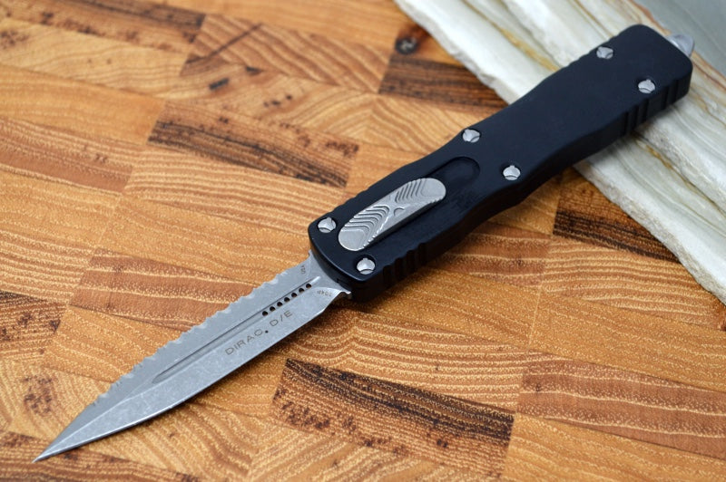 Microtech Dirac OTF - Apocalyptic Finish / Full Serrated Dagger Blade / Black Aluminum Handle 225-12AP