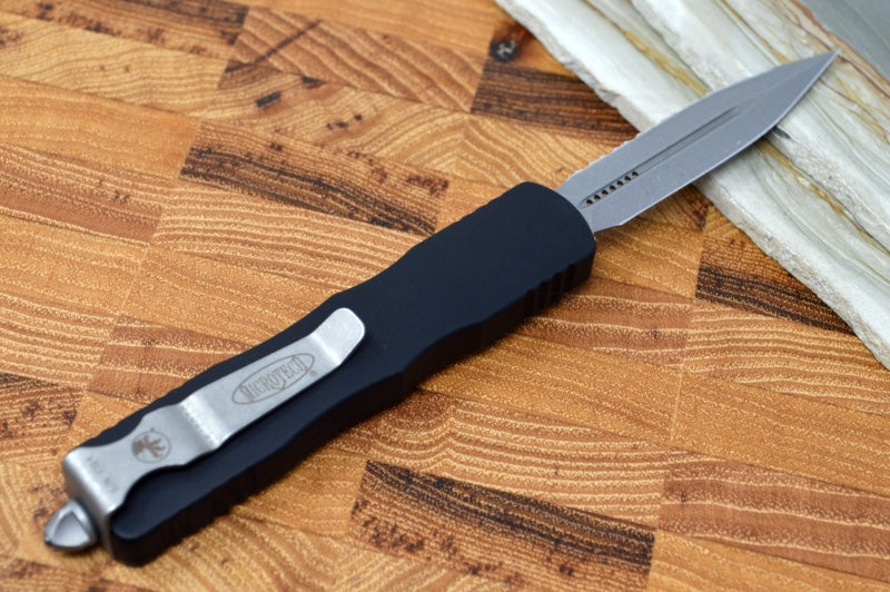 Microtech Dirac OTF - Apocalyptic Finish / Full Serrated Dagger Blade / Black Aluminum Handle 225-12AP