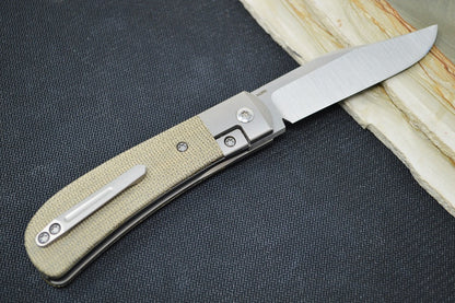 Pena Knives Lanny Front Flipper - Green Micarta Handle / M390 Steel / Clip Point Blade