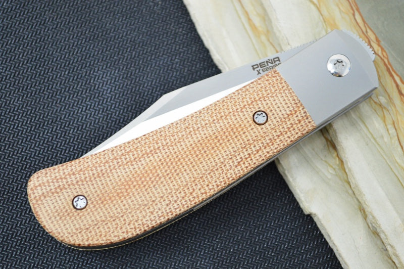 Pena Knives Lanny Front Flipper - Brown Micarta Handle / M390 Steel / Clip Point Blade