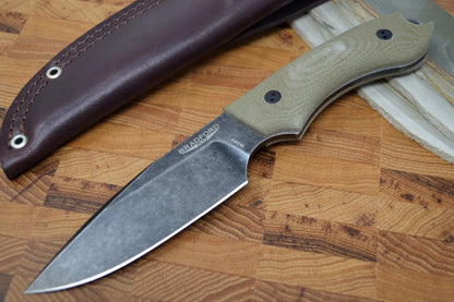 Bradford Knives Guardian 4 - 3D OD Green Micarta Handle / M390 Blade / False Edge Grind / Nimbus Finish 4FE-102N