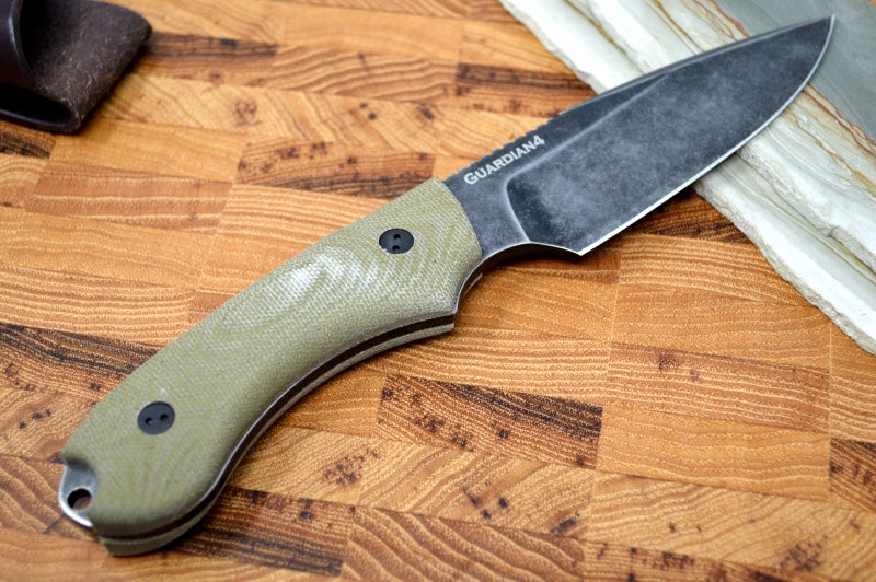 Bradford Knives Guardian 4 - 3D OD Green Micarta Handle / M390 Blade / False Edge Grind / Nimbus Finish 4FE-102N