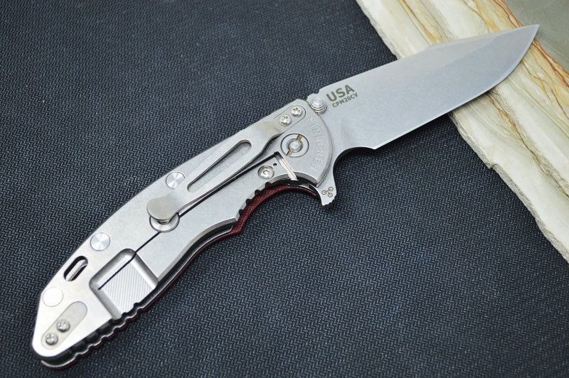 Rick Hinderer Knives Skinny XM-18 - 3.5" Harpoon Spanto Blade / Stonewash Finish / Red G-10 Handle