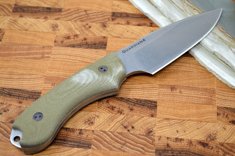Bradford Knives Guardian 4 - 3D OD Green Micarta Handle / M390 Blade / False Edge Grind / Stonewash Finish 4FE-102