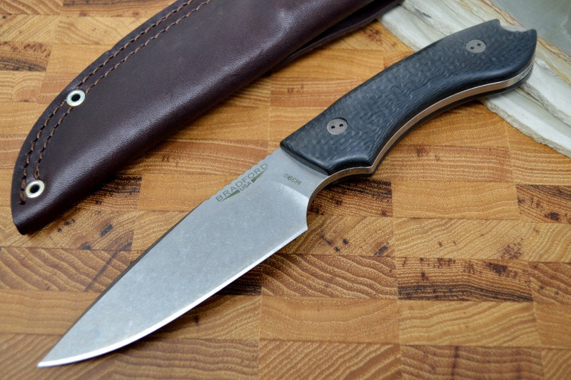 Bradford Knives Guardian 4 - 3D Black Carbon Fiber Handle / M390 Blade / False Edge Grind / Stonewash Finish 4FE-116