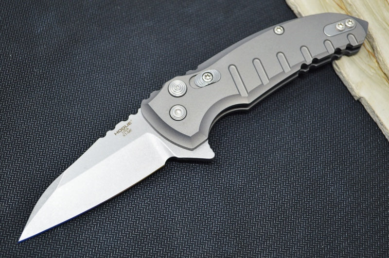 Hogue Knives X1 Microflip - Matte Grey Aluminum Handle / CPM-154 Blade / Tumbled Wharncliffe Blade 24162