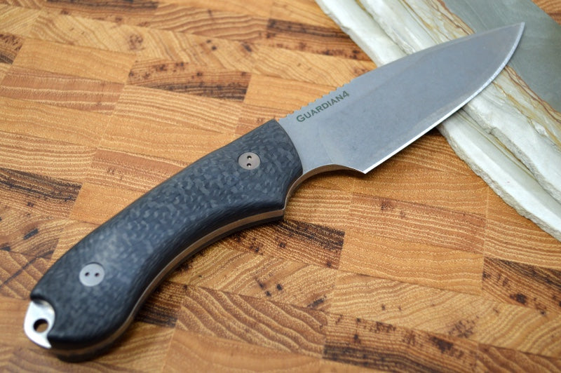 Bradford Knives Guardian 4 - 3D Black Carbon Fiber Handle / M390 Blade / False Edge Grind / Stonewash Finish 4FE-116 - Northwest Knives