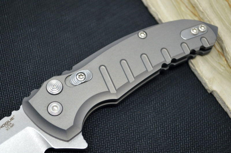 Hogue Knives X1 Microflip - Matte Grey Aluminum Handle / CPM-154 Blade / Tumbled Wharncliffe Blade 24162