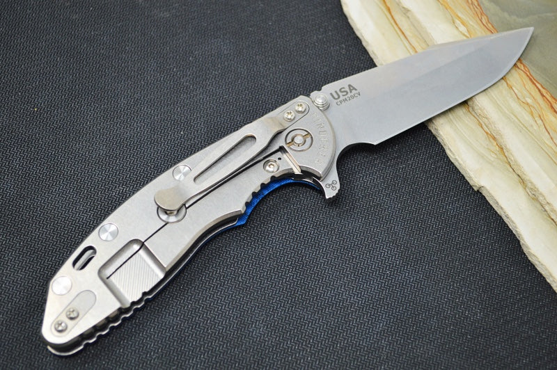 Rick Hinderer Knives Skinny XM-18 - 3.5" Harpoon Spanto Blade / Stonewash Finish / Black & Blue G-10 Handle