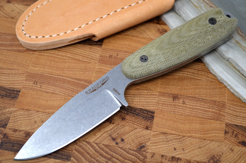 Bradford Knives Guardian 3.5 - 3D OD Green Micarta Handle / Stonewash M390 Blade / Sabre Grind 3.5S-102 - Northwest Knives