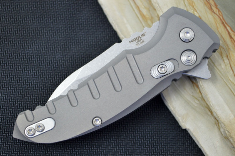 Hogue Knives X1 Microflip - Matte Grey Aluminum Handle / CPM-154 Blade / Tumbled Wharncliffe Blade 24162