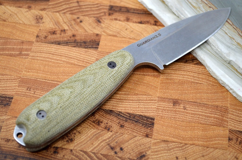Bradford Knives Guardian 3.5 - 3D OD Green Micarta Handle / Stonewash M390 Blade / Sabre Grind 3.5S-102 - Northwest Knives