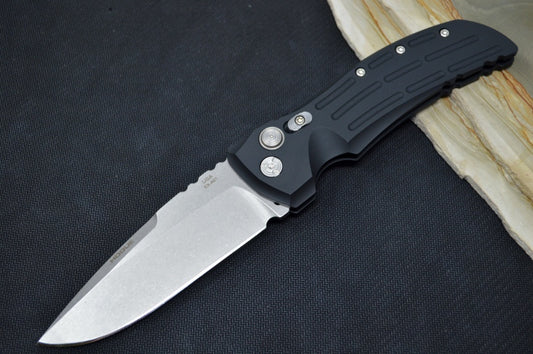 Hogue Knives EX A01 Auto - Matte Black Aluminum Handle / 154CM Steel / 4" Drop Point Blade in Tumbled Finish 34116