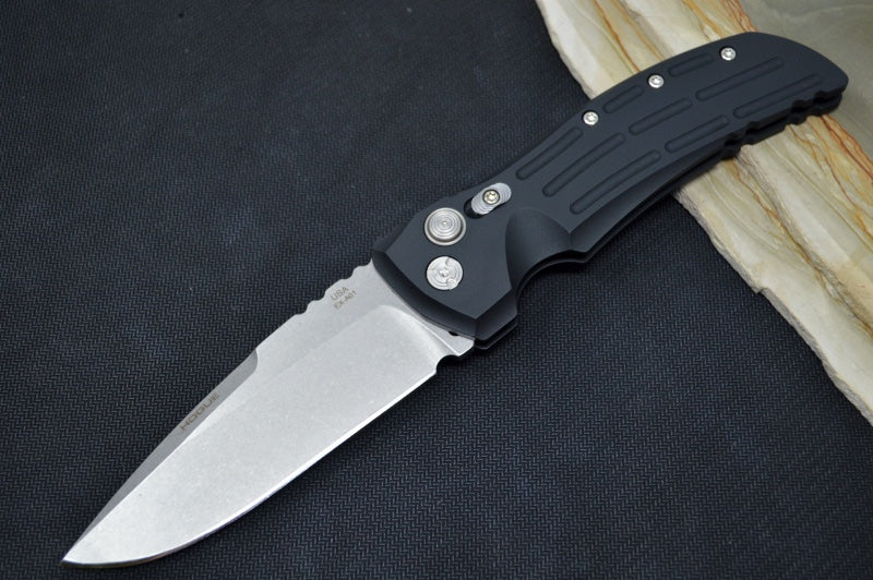Hogue Knives EX A01 Auto - Matte Black Aluminum Handle / 154CM Steel / 4" Drop Point Blade in Tumbled Finish 34116 - Northwest Knives