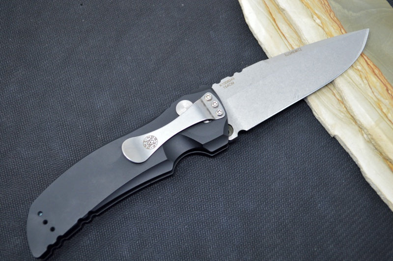 Hogue Knives EX A01 Auto - Matte Black Aluminum Handle / 154CM Steel / 4" Drop Point Blade in Tumbled Finish 34116